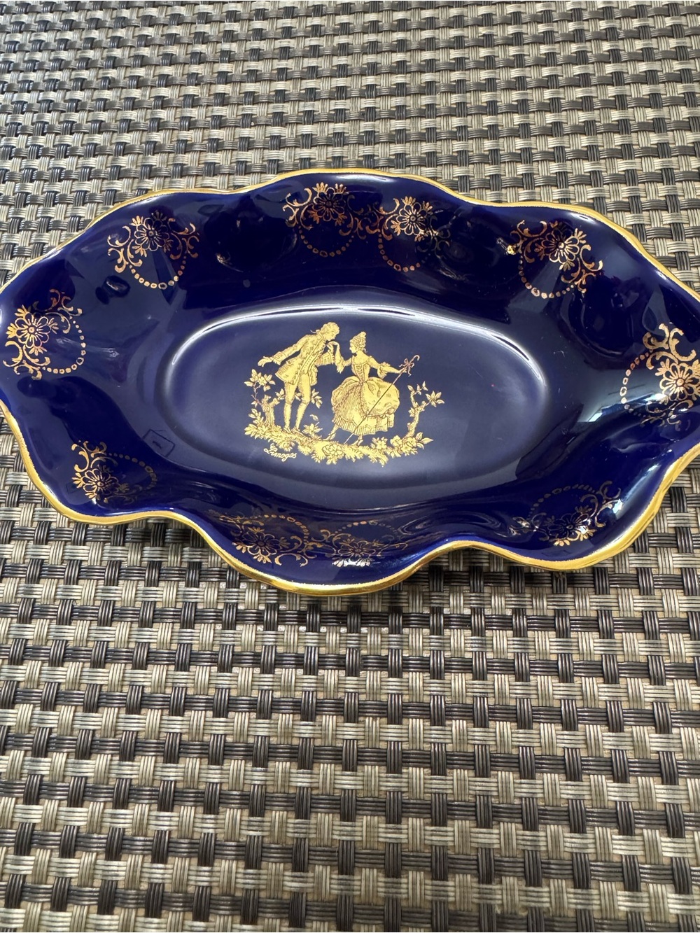 Limoges Cobalt Blue and Gold Scrolled Serving Dish